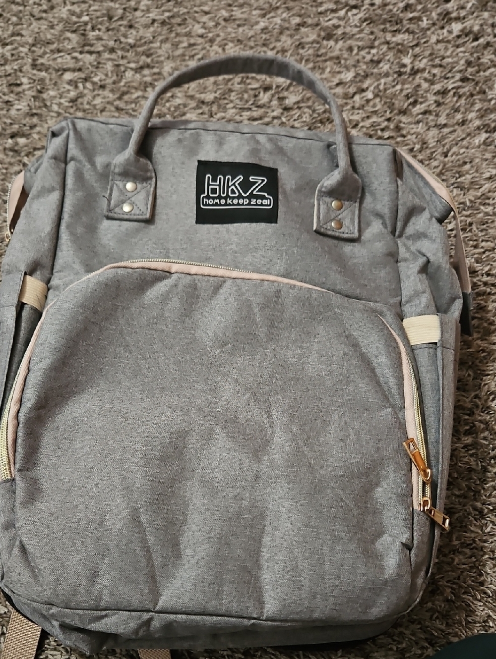 HKZ Grey Backpack with Beige Trim